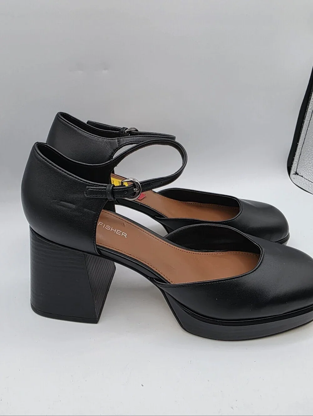 New Women's Faux Patent Leather Ankle Strap Platform Pump Chunky Block High Heel